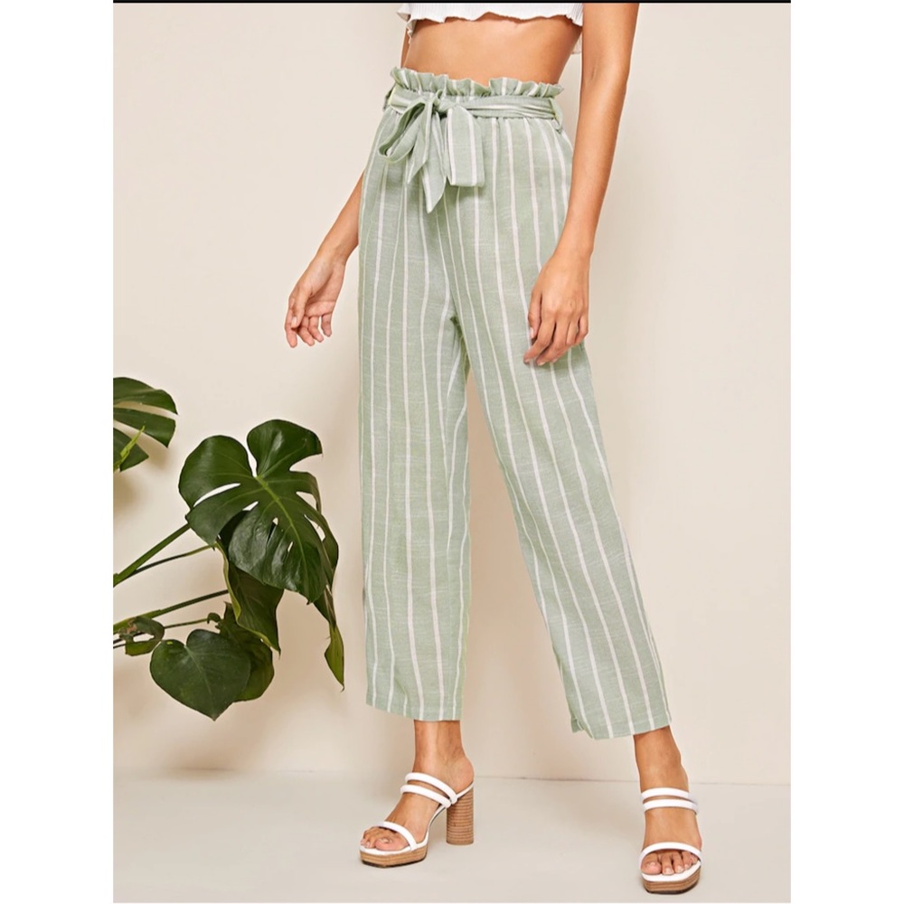 ONLY 1 LARGE LEFT! Paperbag Waist Striped Pants - Picture 4 of 6